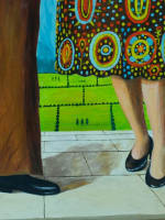 Tableau ancien naïf Daniel Ferrara couple dans un paysage jardin Marseille XXe - Miniature 7