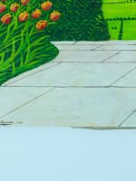 Tableau ancien naïf Daniel Ferrara couple dans un paysage jardin Marseille XXe - Miniature 8