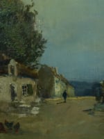 Tableau ancien paysage animé ferme basse cour Normandie XIXe HST cadre Henry - Miniature 6