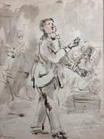 Beau dessin ancien chanteur costume cabaret lyrique René Thomsen art nouveau - Miniature 1
