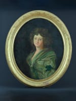 Ancien tableau huile portrait jeune femme de qualité 18ème cadre ovale bois or - Miniature 1