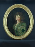 Ancien tableau huile portrait jeune femme de qualité 18ème cadre ovale bois or - Miniature 2