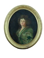 Ancien tableau huile portrait jeune femme de qualité 18ème cadre ovale bois or - Miniature 9