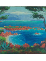 Tableau ancien vue paysage mer la baie de Cannes pins parasol marine été 142cm - Miniature 2
