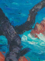 Tableau ancien vue paysage mer la baie de Cannes pins parasol marine été 142cm - Miniature 7