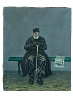 Ancien tableau portrait homme sur un banc Paris Montparnasse Albert Cordier XIXe - Miniature 2