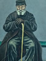 Ancien tableau portrait homme sur un banc Paris Montparnasse Albert Cordier XIXe - Miniature 3