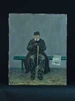 Ancien tableau portrait homme sur un banc Paris Montparnasse Albert Cordier XIXe - Miniature 8