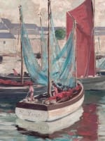 Tableau ancien paysage marine Bretagne port de Bénodet bateaux pêche toile 1930 - Miniature 2