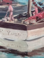 Tableau ancien paysage marine Bretagne port de Bénodet bateaux pêche toile 1930 - Miniature 4