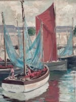 Tableau ancien paysage marine Bretagne port de Bénodet bateaux pêche toile 1930 - Miniature 13