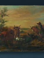 Ancien tableau portrait homme paysage flamand Vacher troupeaux XVIIIe sv. Van Sry - Miniature 1