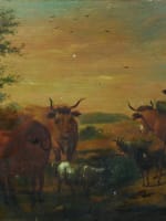 Ancien tableau portrait homme paysage flamand Vacher troupeaux XVIIIe sv. Van Sry - Miniature 2