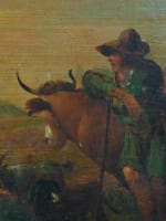 Ancien tableau portrait homme paysage flamand Vacher troupeaux XVIIIe sv. Van Sry - Miniature 3