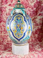 Ancienne grande jarre Serghini potiche orientaliste Fez Safi faïence Maroc 65 cm - Miniature 1