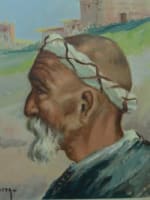 Tableau ancien orientaliste Maroc portrait homme Kasbah Diera HST Etienne Dinet - Miniature 4