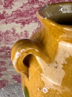 Ancien pot à confit terre cuite émaillé jaune vert faïence Sud Ouest XIXe - Miniature 2