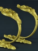 Ancienne paire embrases bronze doré Louis XV Rocaille Antique Curtains tieback - Miniature 6