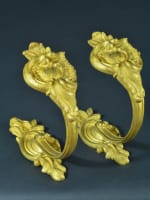 Ancienne paire embrases bronze doré Louis XV Rocaille Antique Curtains tieback - Miniature 9