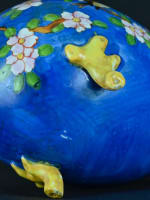 Ancienne petite jardinière sur pieds porcelaine oiseaux cerisiers Japonisme - Miniature 6