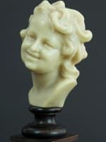 Ancien buste tête d'enfant rieur Jean Baptiste Carpeaux cire XIXe socle - Miniature 3