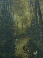 Tableau ancien Edouard Reynart Lille canard sauvage paysage cours d'eau XIXe - Miniature 2