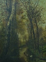 Tableau ancien Edouard Reynart Lille canard sauvage paysage cours d'eau XIXe - Miniature 12