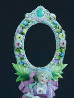 Ancienne figurine allemande style Meissen porte photo miroir menu Dresden XXe - Miniature 5