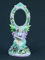Ancienne figurine allemande style Meissen porte photo miroir menu Dresden XXe - Miniature 8