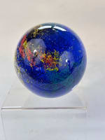 Ancien verre boule sulfure bleu et or presse papier Murano - Miniature 4