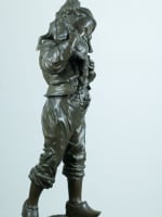 Grand bronze ancien sculpture portrait enfant au chevreau Emile Laporte XIXe 1M - Miniature 8