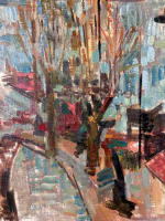 Beau tableau ancien paysage marin expressionniste vue de port d'époque Art Déco - Miniature 2