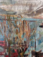 Beau tableau ancien paysage marin expressionniste vue de port d'époque Art Déco - Miniature 6