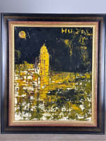 Tableau, moderne, expressionniste, ville la nuit signée UJac, Toulouse. - Miniature 2