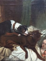 Tableau ancien portrait le loup bergerie Collier XIXe romantisme Saint Oudry Vernet - Miniature 1