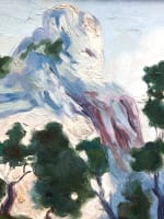 Tableau ancien huile montagne Alpilles signé sommet arboré cadre XXe - Miniature 7