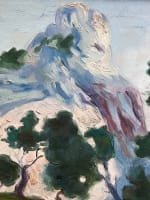 Tableau ancien huile montagne Alpilles signé sommet arboré cadre XXe - Miniature 10