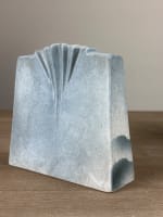 Vase moderne porcelaine Virebent bleu japonisme paysage éventail design vintage - Miniature 3