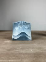 Vase moderne porcelaine Virebent bleu japonisme paysage éventail design vintage - Miniature 4