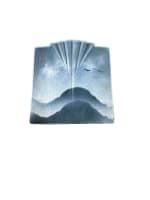 Vase moderne porcelaine Virebent bleu japonisme paysage éventail design vintage - Miniature 5