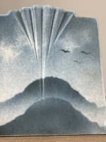 Vase moderne porcelaine Virebent bleu japonisme paysage éventail design vintage - Miniature 6