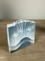 Vase moderne porcelaine Virebent bleu japonisme paysage éventail design vintage - Miniature 8