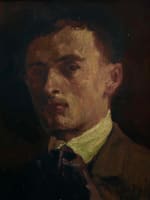 Tableau ancien portrait autoportrait de peintre signé Lacroix art nouveau 1907 - Miniature 5