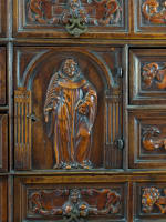 Ancien meuble cabinet de voyage Renaissance mémento mori Italie bois sculpté - Miniature 8