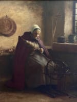 Tableau ancien portrait de femme la fileuse intérieur école Lorraine 1911 Nancy - Miniature 1