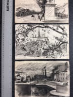 3 dessins Jean Terles vue de monuments de Paris Notre-Dame pont jardin parc - Miniature 1