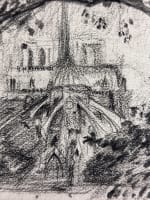 3 dessins Jean Terles vue de monuments de Paris Notre-Dame pont jardin parc - Miniature 5