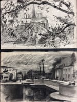 3 dessins Jean Terles vue de monuments de Paris Notre-Dame pont jardin parc - Miniature 7