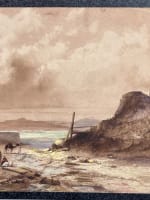 Beau dessin école orientaliste bédouin ruine bord de mer Maroc 1860 Jacob Jacobs - Miniature 2