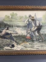 Ancien dessin Georges Laugée couple de paysan et fillette sv Millet Carcassonne - Miniature 3